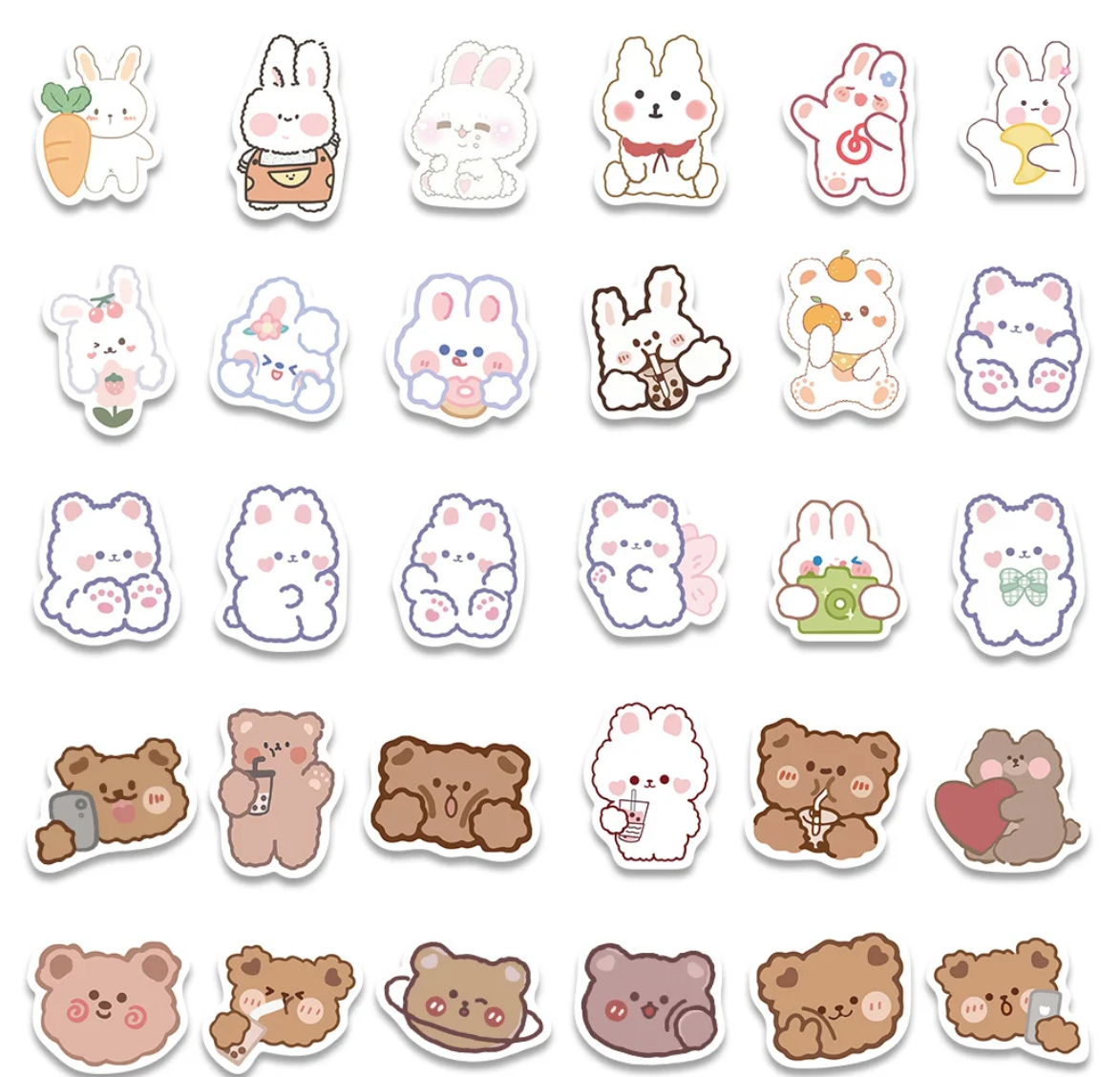 90 pcs Cute/Kawaii White Bunny/Rabbit and Brown Bear Stickers