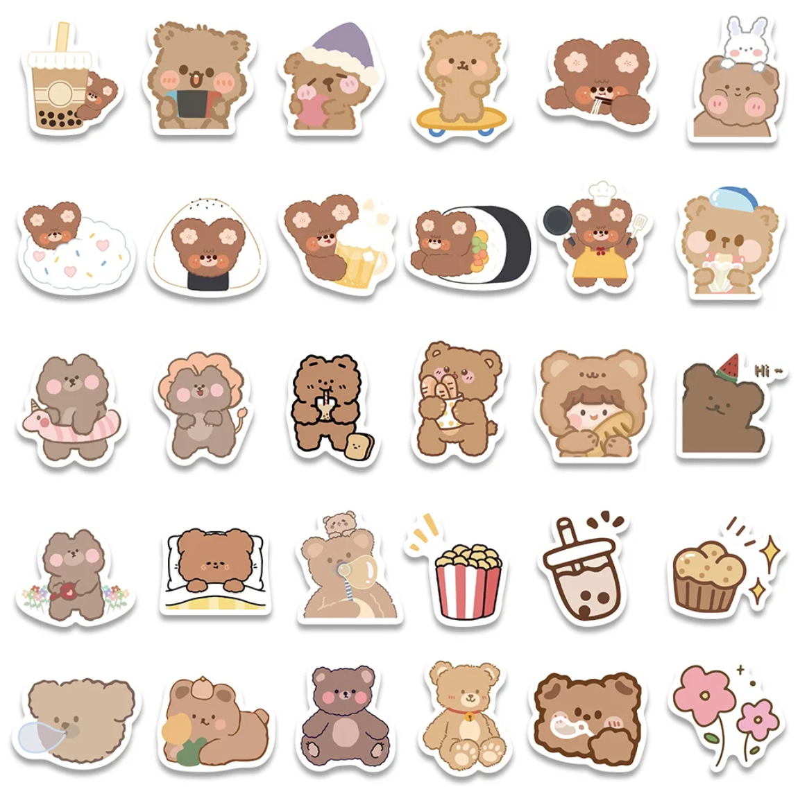 90 pcs Cute/Kawaii White Bunny/Rabbit and Brown Bear Stickers