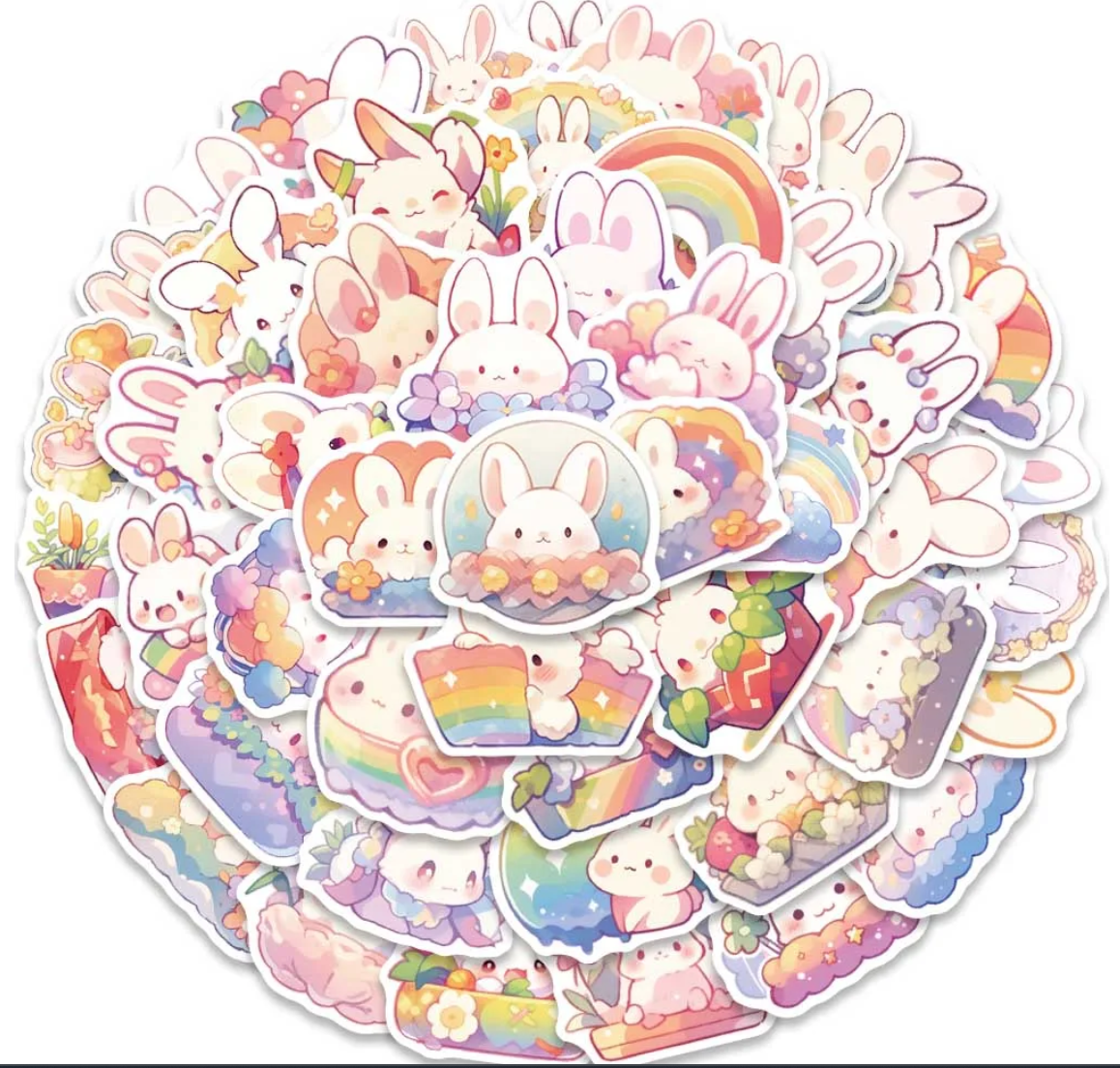 50 pcs Cute/Kawaii Rainbow Bunny/Rabbit Stickers