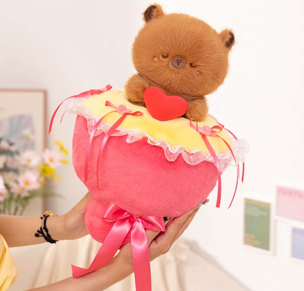 Cute Animal With Heart In Bouquet Plush Toys 40cm - Pig/Panda/CapybaraCute Animal With Heart In Bouquet Plush Toys 40cm - Pig/Panda/Capybara