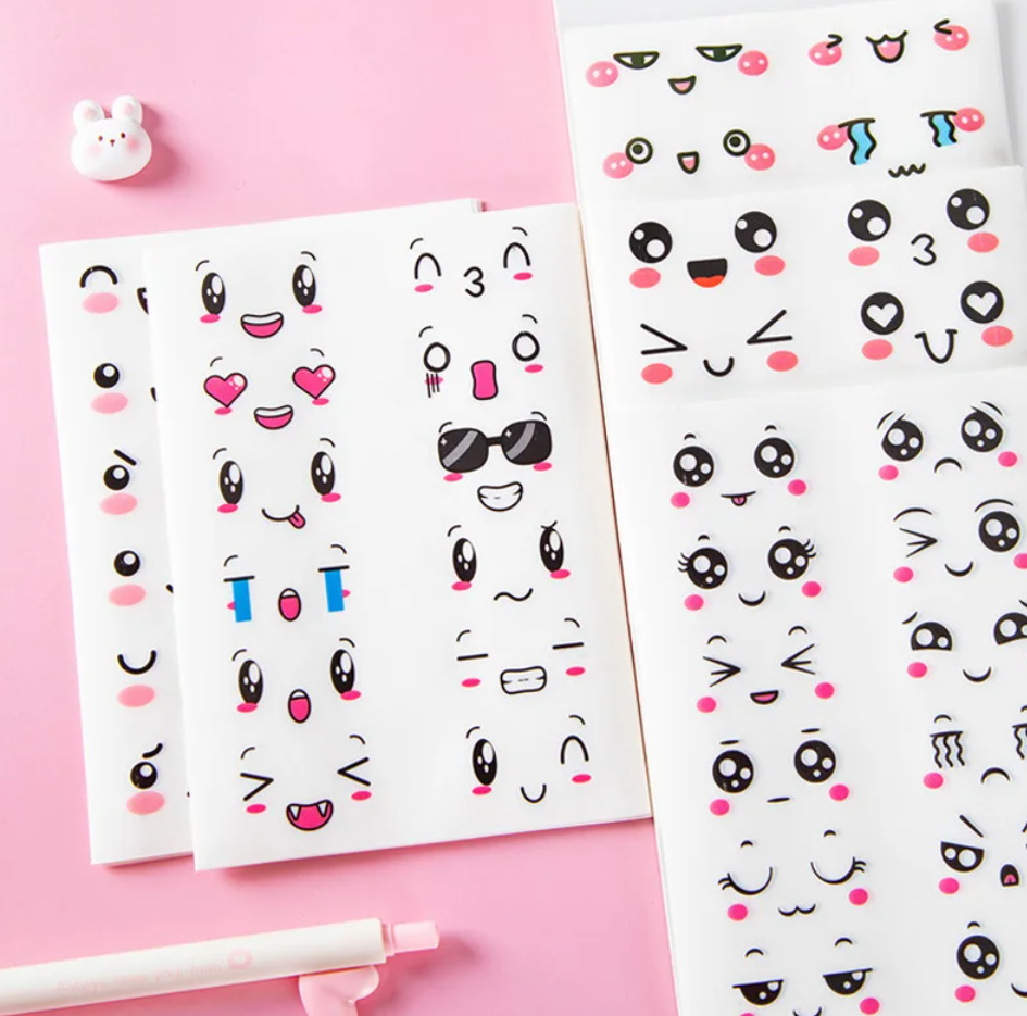 6 Sheets/Set Cute/Kawaii Expression Transparent Stickers