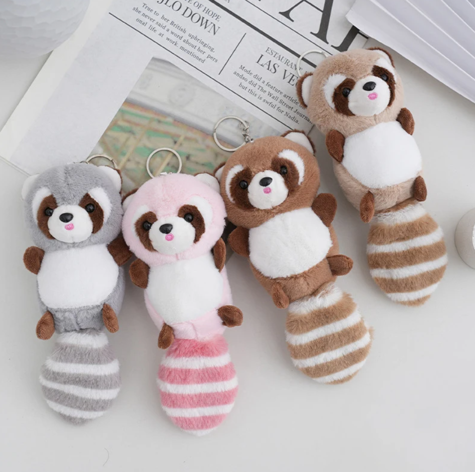 Cute Raccon Plush Keychains 15cm - Grey/Pink/Chocolate/Beige/Camel