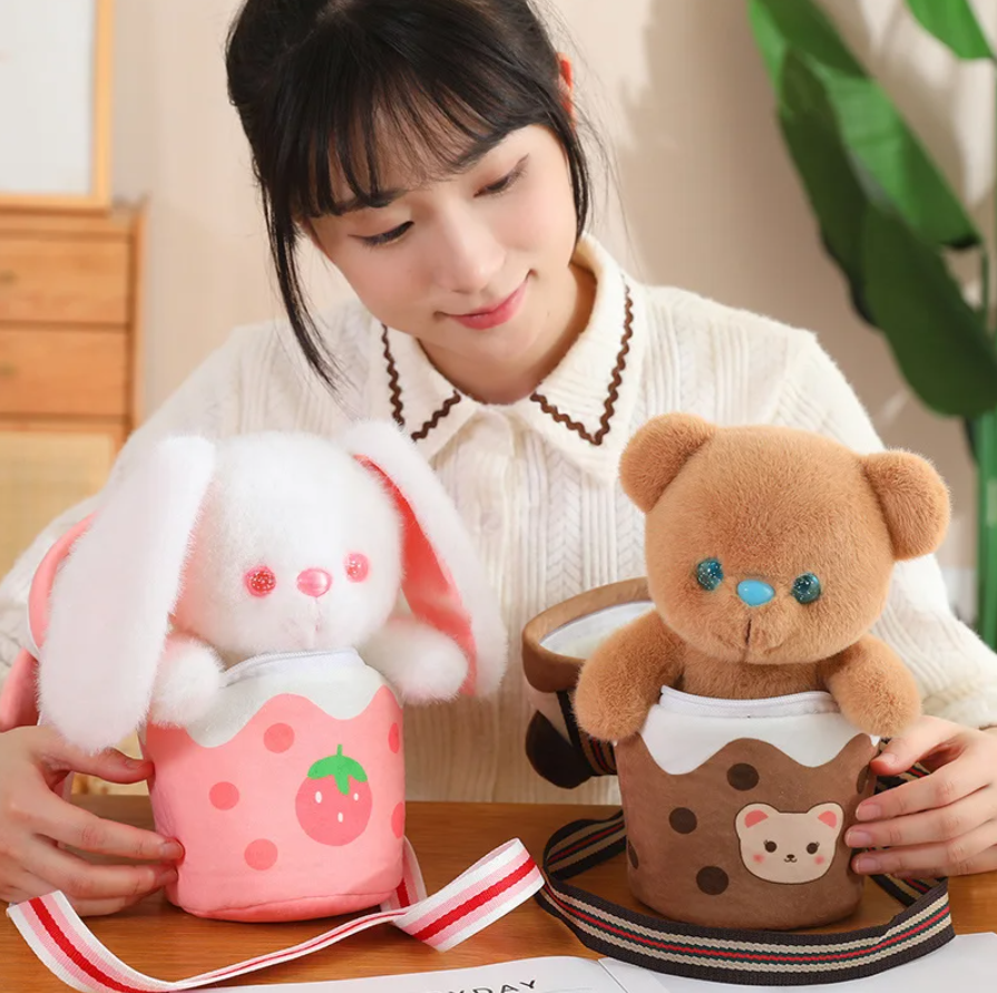 Cute Bear/Dog/Rabbit In A Bubble Tea Bag Plush Toys