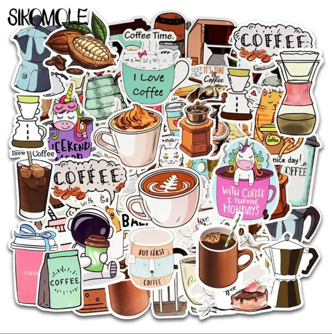 50 pcs Cute/Kawaii Coffee Stickers