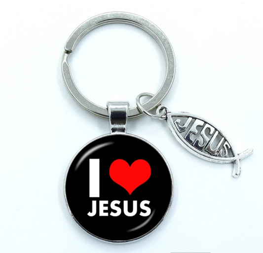 Keychain With The Jesus Image/"Love Jesus" And Jesus Letter in Ichthys (Fish Shape)- 14 Choices