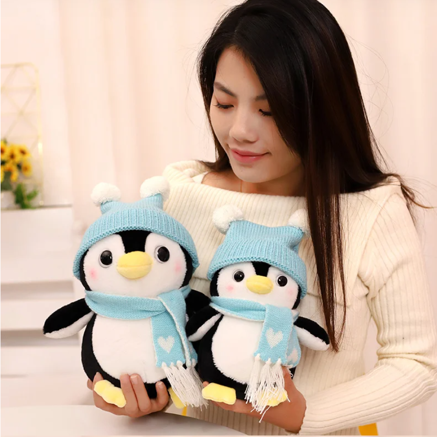 Cute Penguin With Hat And Scarf Plush Toys 25/35cm - Red/Blue/Yellow