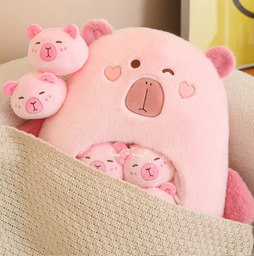 A Bag of 6 pcs Capybara Plushies Pillow Plush Toys 40x45cm - Pink/Brown