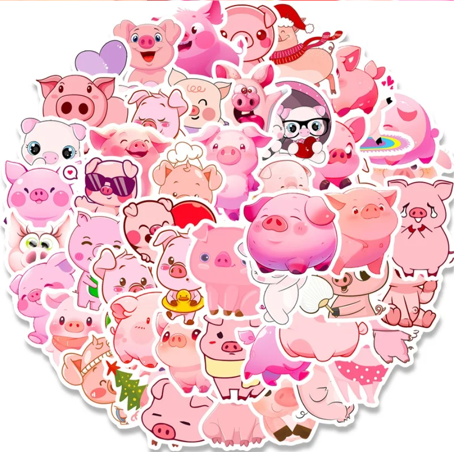 50 pcs Cute/Kawaii Pink Pig Stickers