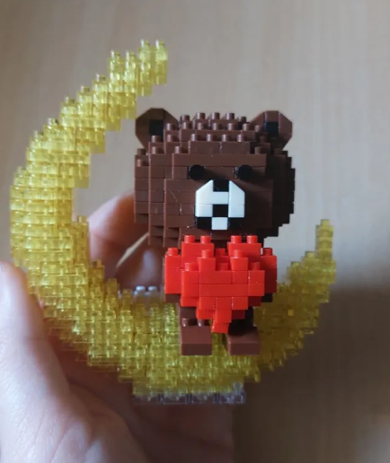 Cute Bear With Red Heart, Moon And Light Mini Building Blocks