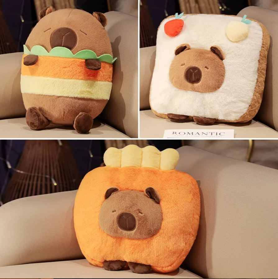 Cute Capybara With Food (Toast/Chips/Hamburg) Dress Up Plush Toys