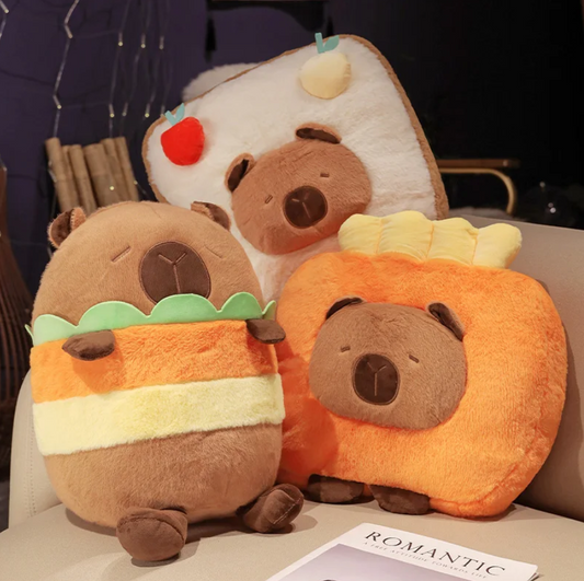 Cute Capybara With Food (Toast/Chips/Hamburg) Dress Up Plush Toys