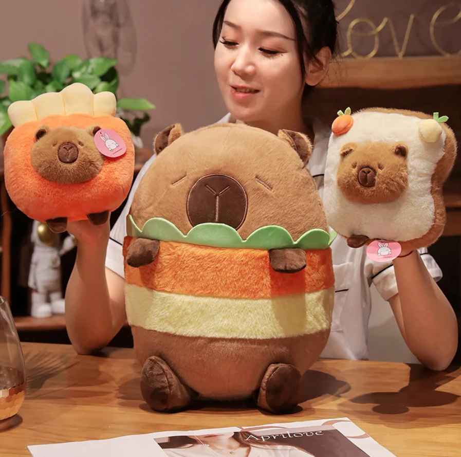 Cute Capybara With Food (Toast/Chips/Hamburg) Dress Up Plush Toys