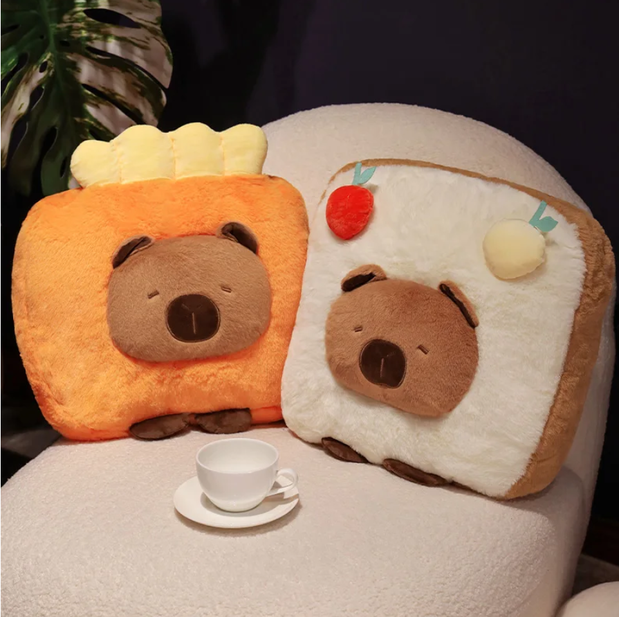 Cute Capybara With Food (Toast/Chips/Hamburg) Dress Up Plush Toys