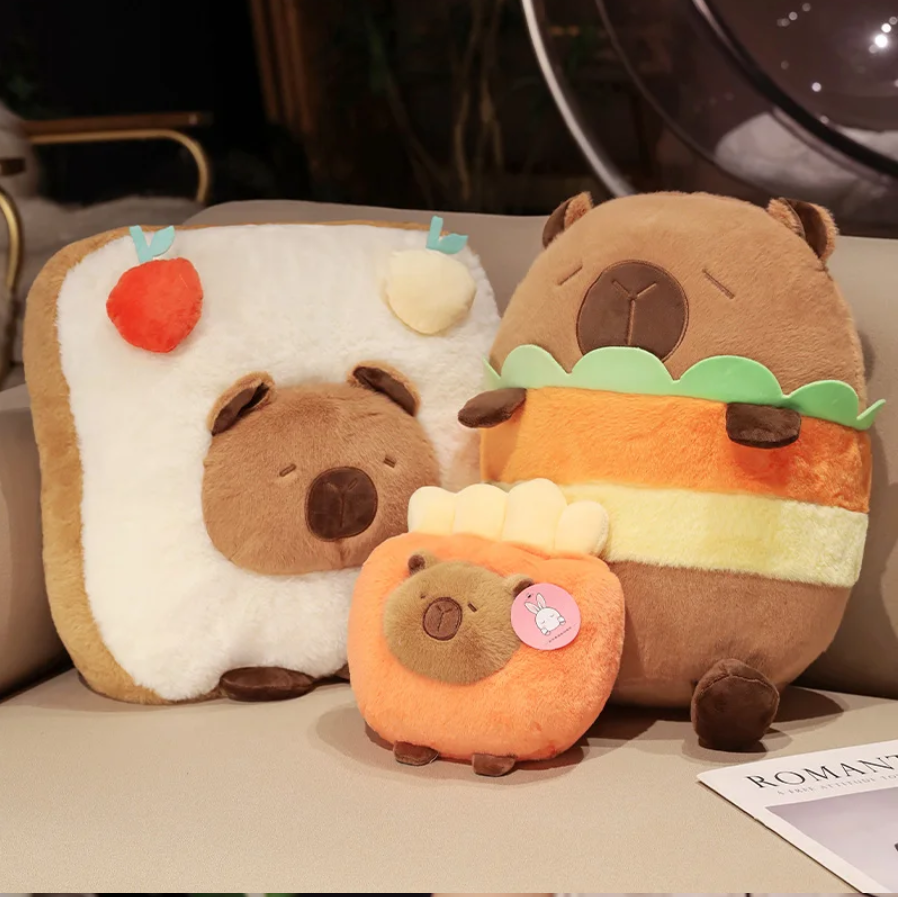 Cute Capybara With Food (Toast/Chips/Hamburg) Dress Up Plush Toys