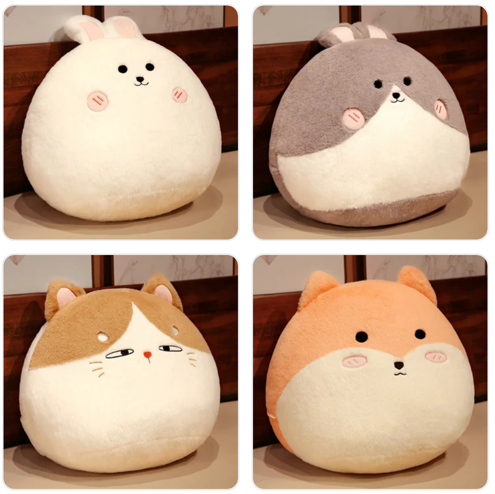 Cute Round Cat/Dog/Rabbit Plush Pillow Toys 30/60cm- 5 Styles