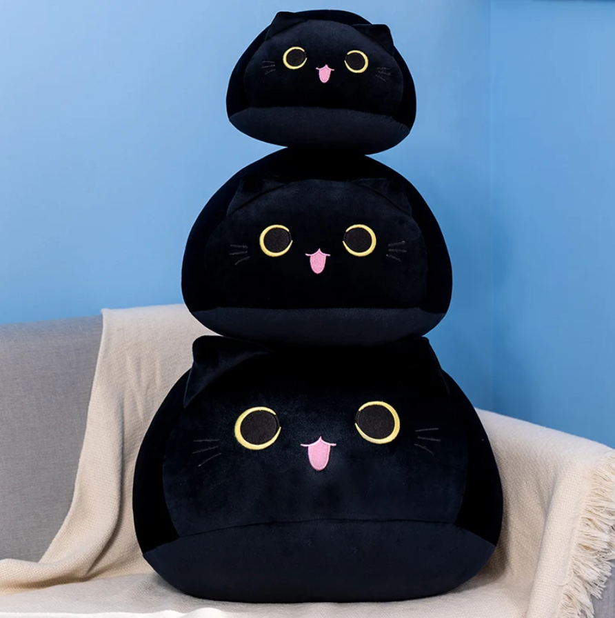 Cute Round Cat/Dog Plush Pillow Toys 20/30/40cm - Brown/Black/Pink