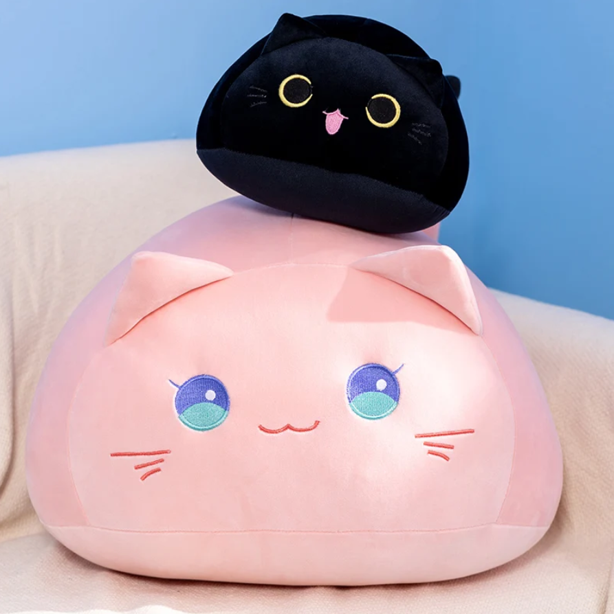 Cute Round Cat/Dog Plush Pillow Toys 20/30/40cm - Brown/Black/Pink