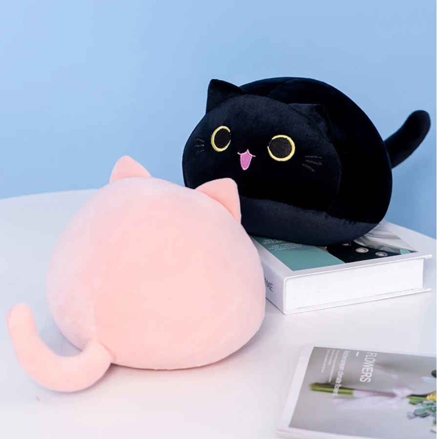 Cute Round Cat/Dog Plush Pillow Toys 20/30/40cm - Brown/Black/Pink