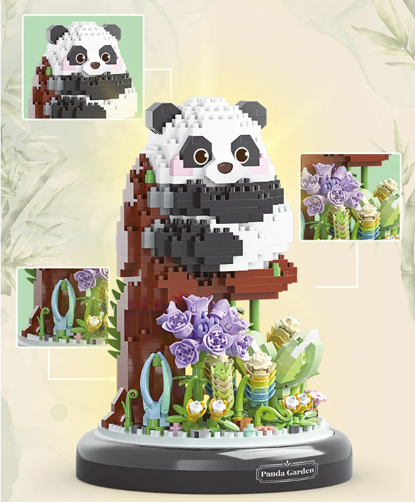 Cute Panda/Bird With Flowers And Clear Display Set Mini Building Blocks