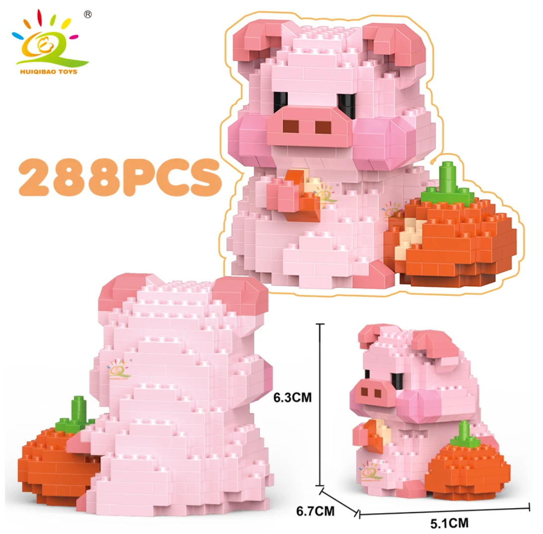 Cute Pig With/Without Clear Display And Light Set Mini Building Blocks - 12 Styles