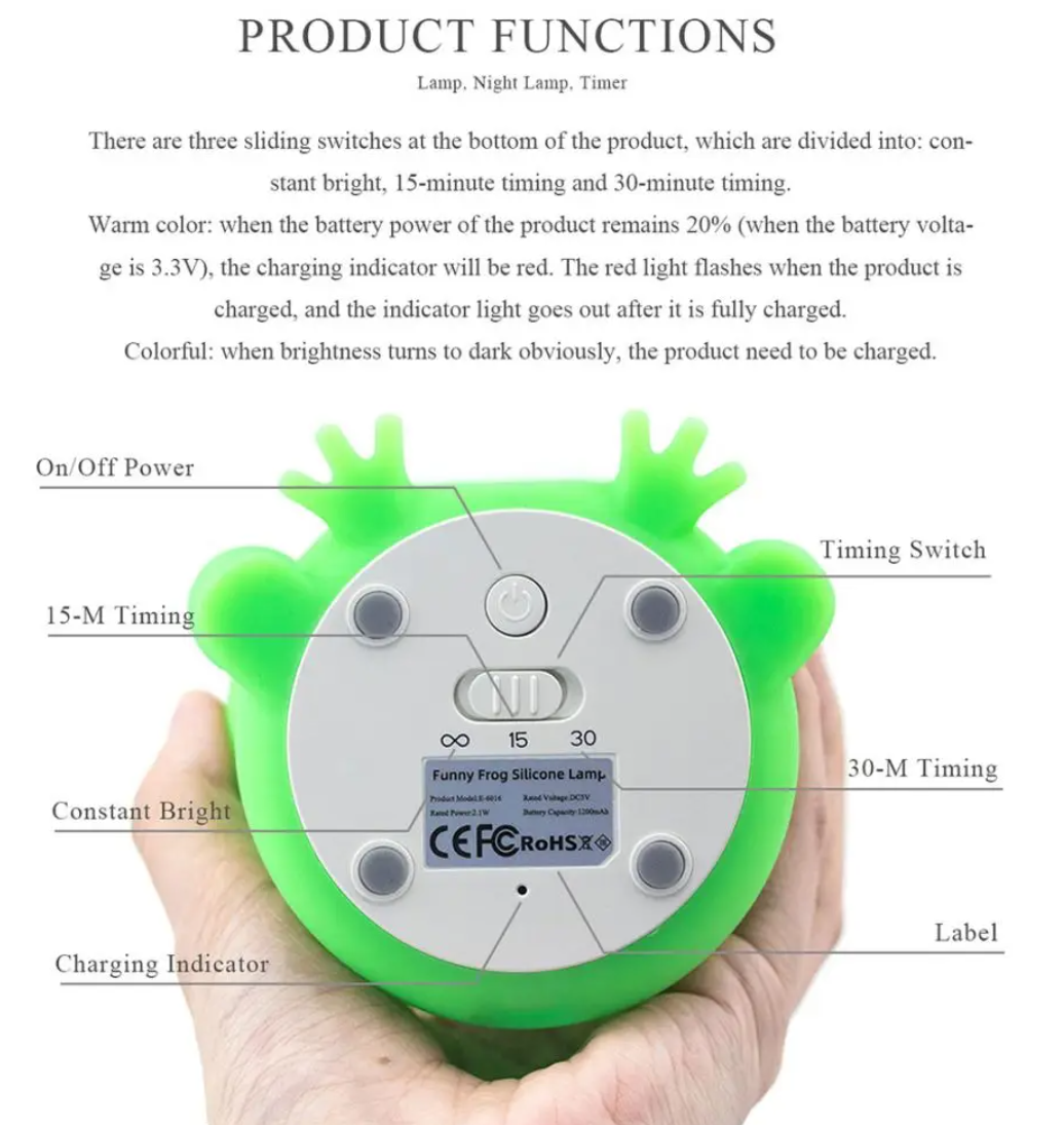 LED Night Light Frog Silicone Lamp