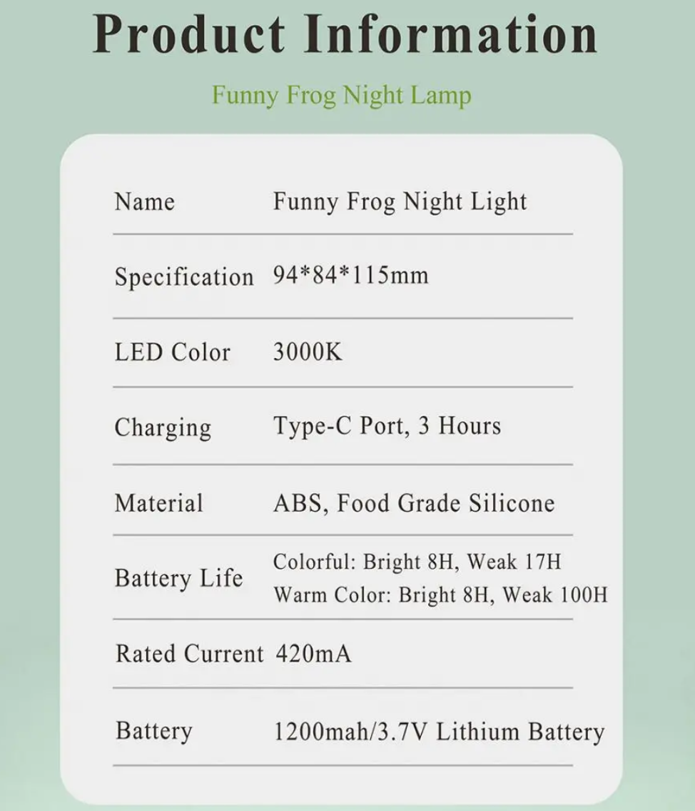 LED Night Light Frog Silicone Lamp