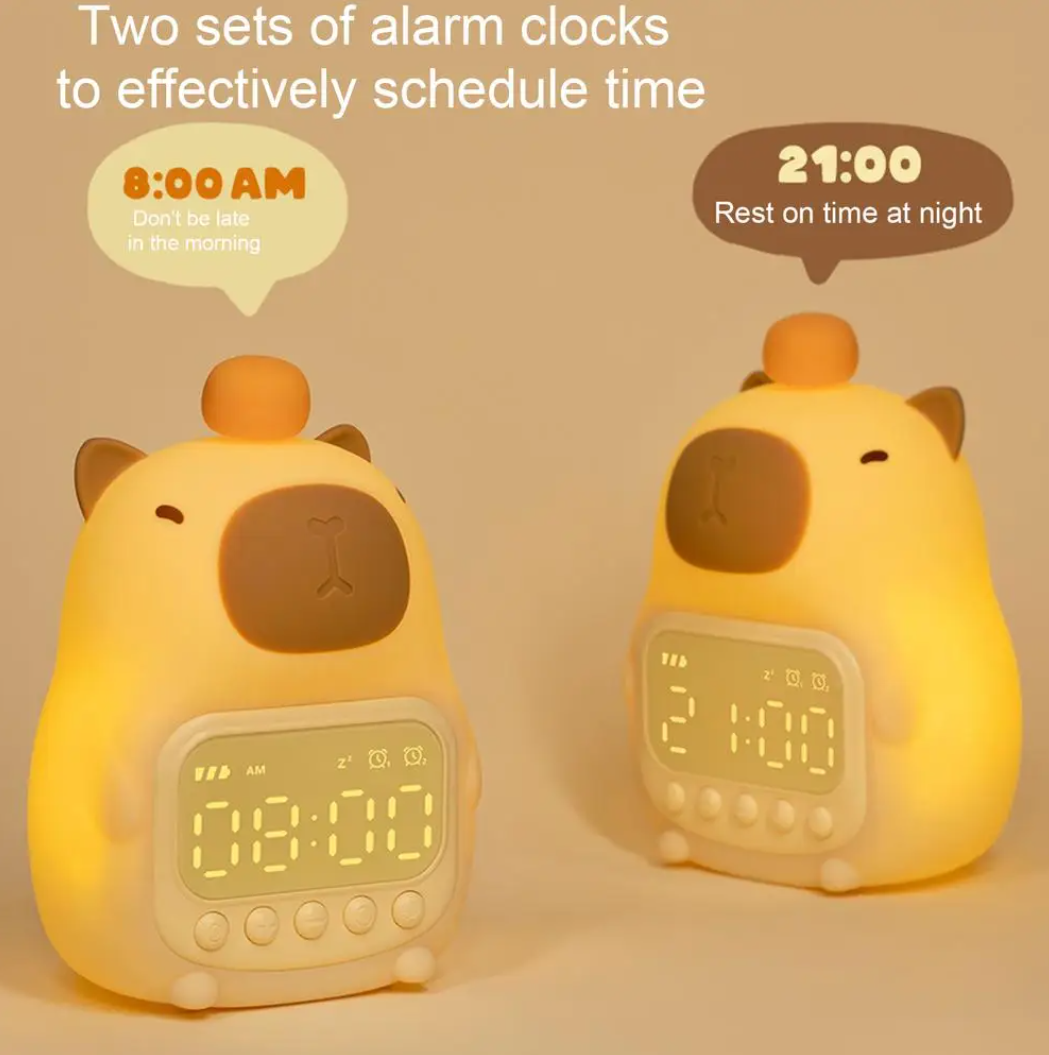 LED Night Light Capybara Lamp With Digital Aarm Clock