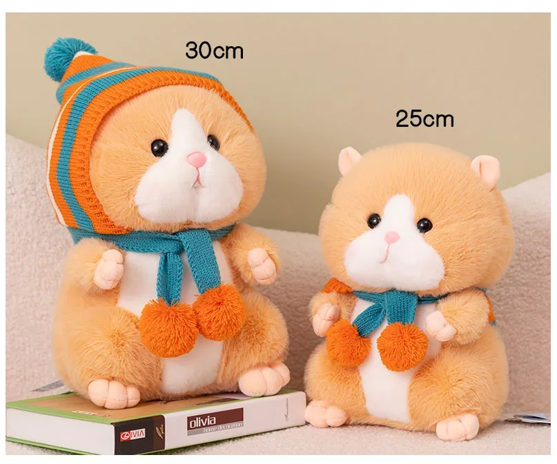 Cute/Kawaii Hamster With Beanie And Scarf Plush Toys 20/30cm - Grey/Brown