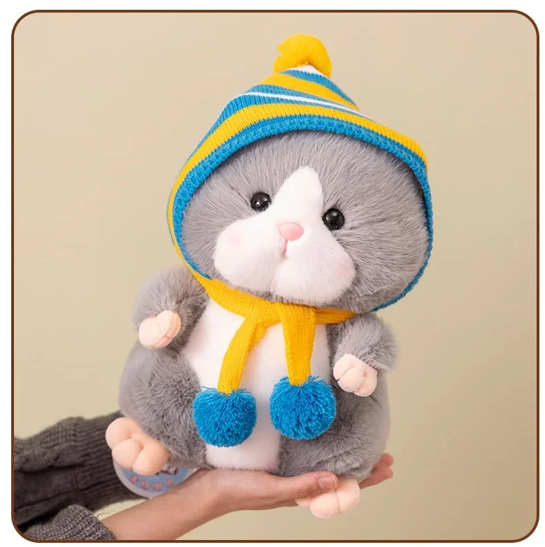 Cute/Kawaii Hamster With Beanie And Scarf Plush Toys 20/30cm - Grey/Brown