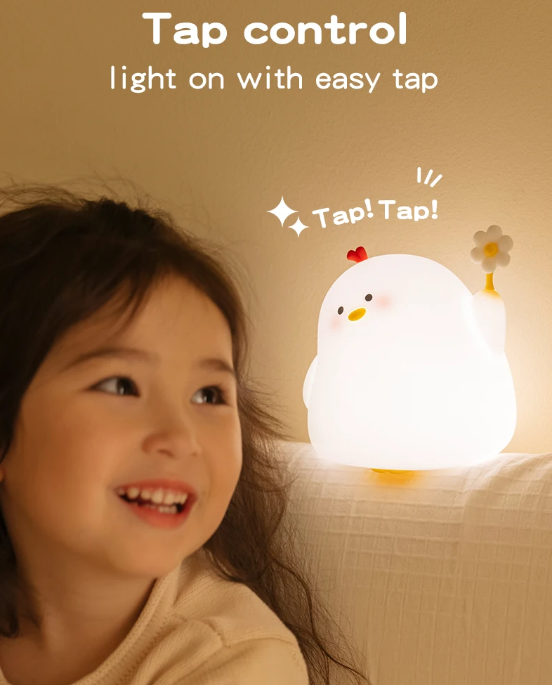 LED Night Light Chicken With Flower Silicone Lamp