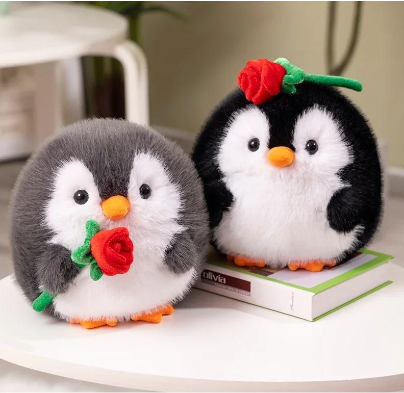 Cute Penguin With/Without Rose Plush Toys 20cm - Black/Grey