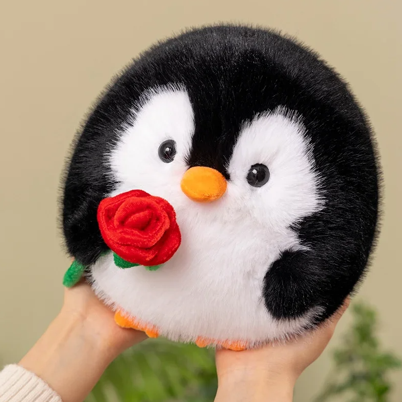 Cute Penguin With/Without Rose Plush Toys 20cm - Black/Grey