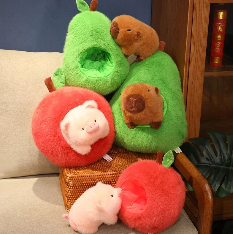 Cute Capybara/Pig With Avocado/Apple Plush Toys25/35/45cm