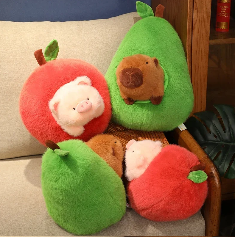 Cute Capybara/Pig With Avocado/Apple Plush Toys25/35/45cm