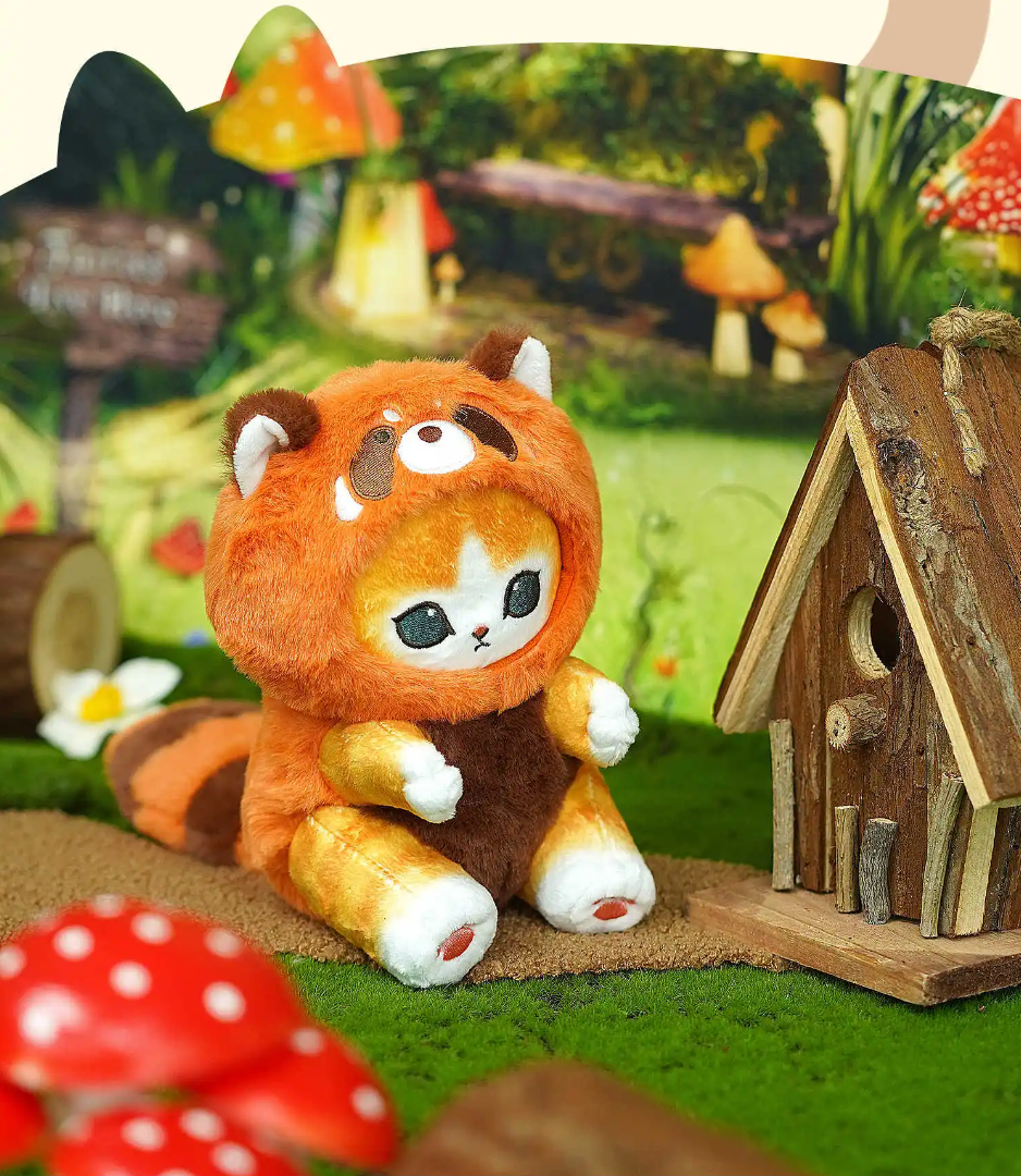 Mofusand Cat With Animal (Raccoon/Red Panda/Beaver/Squirrel) Dress Up Plush Toys 20cm Or Keychains 13cm