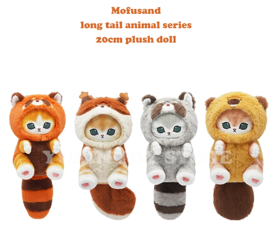 Mofusand Cat With Animal (Raccoon/Red Panda/Beaver/Squirrel) Dress Up Plush Toys 20cm Or Keychains 13cm