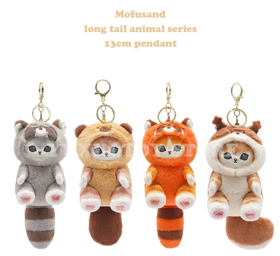 Mofusand Cat With Animal (Raccoon/Red Panda/Beaver/Squirrel) Dress Up Plush Toys 20cm Or Keychains 13cm