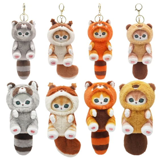 Mofusand Cat With Animal (Raccoon/Red Panda/Beaver/Squirrel) Dress Up Plush Toys 20cm Or Keychains 13cm