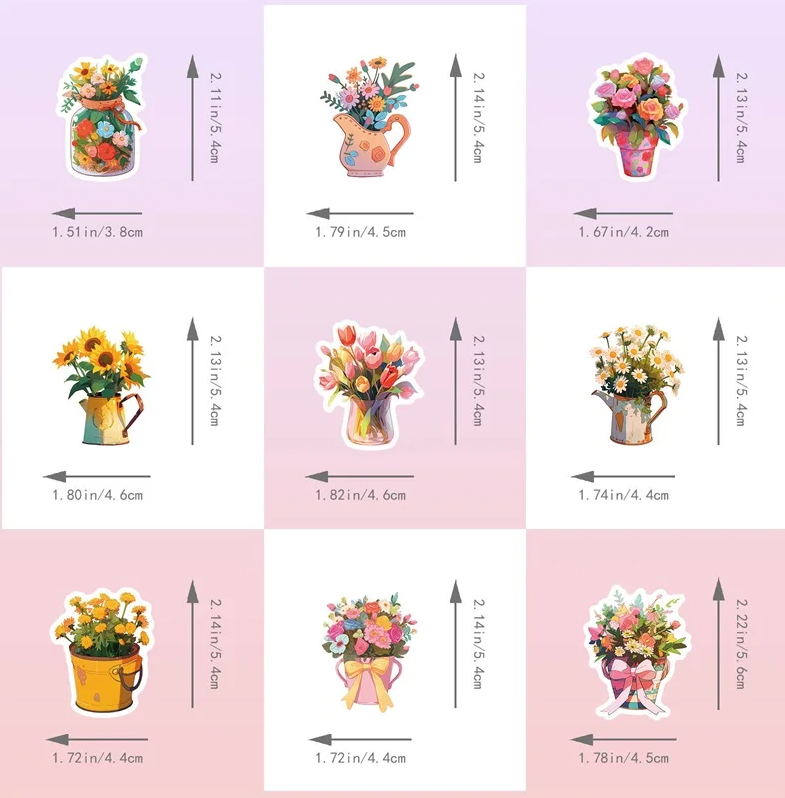 50 pcs Cute/Kawaii Flowers Stickers