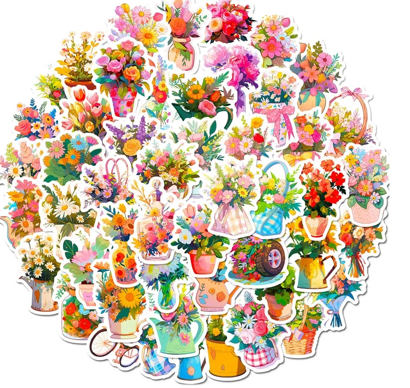 50 pcs Cute/Kawaii Flowers Stickers