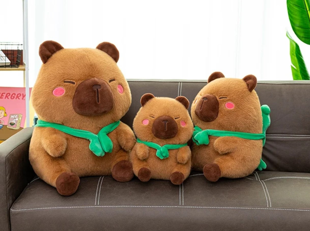 Cute Capybara With Green Frog Scarf Plush Toys 27/38/50cm