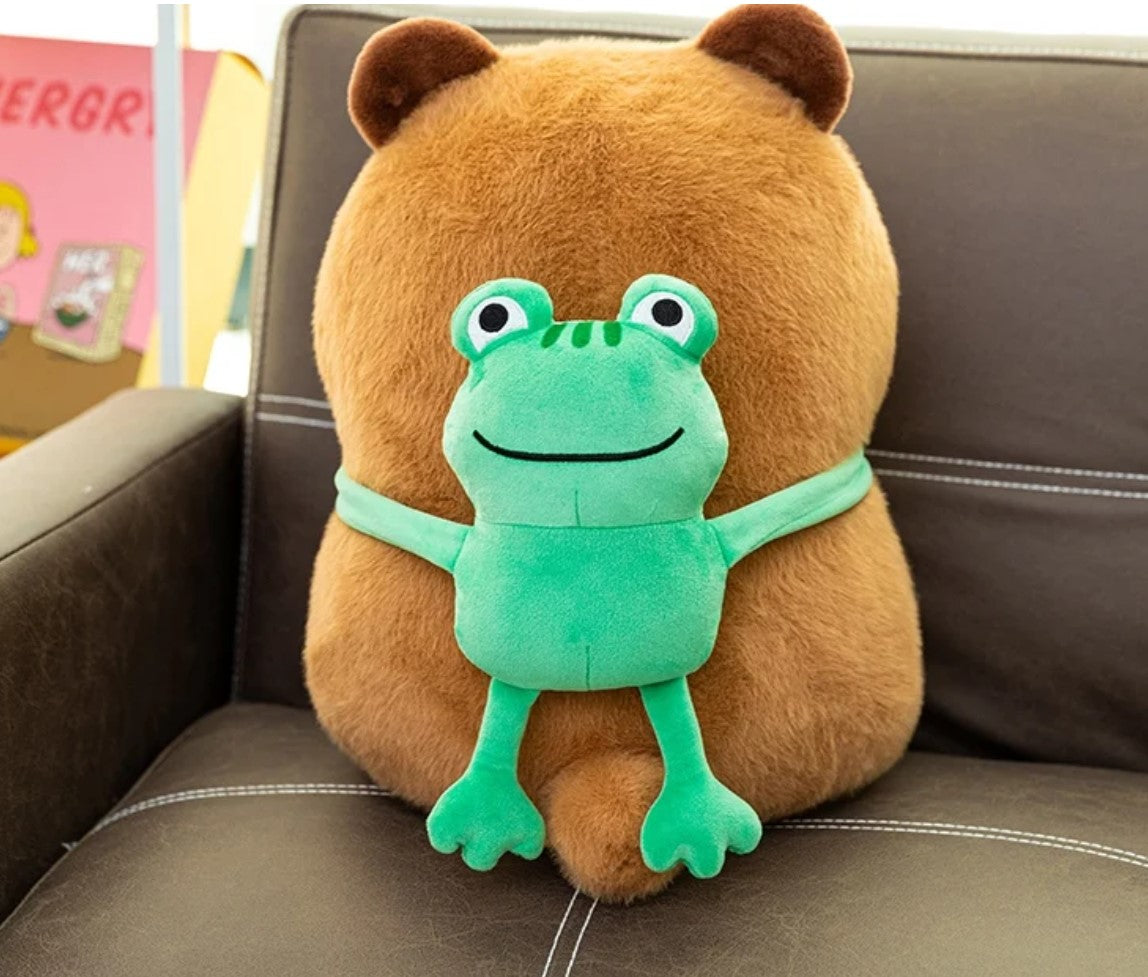 Cute Capybara With Green Frog Scarf Plush Toys 27/38/50cm