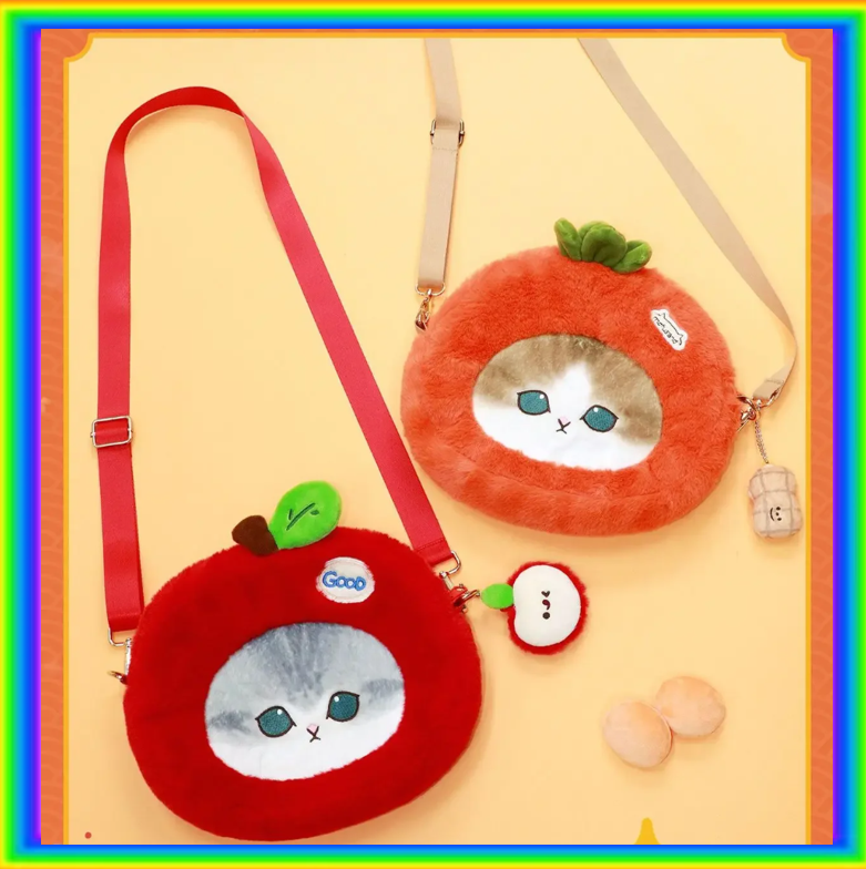 Mofusand Cat Plush Shoulder Bags - Apple/Persimmon