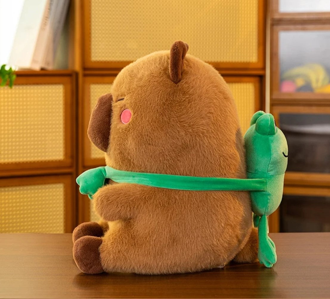 Cute Capybara With Green Frog Scarf Plush Toys 27/38/50cm