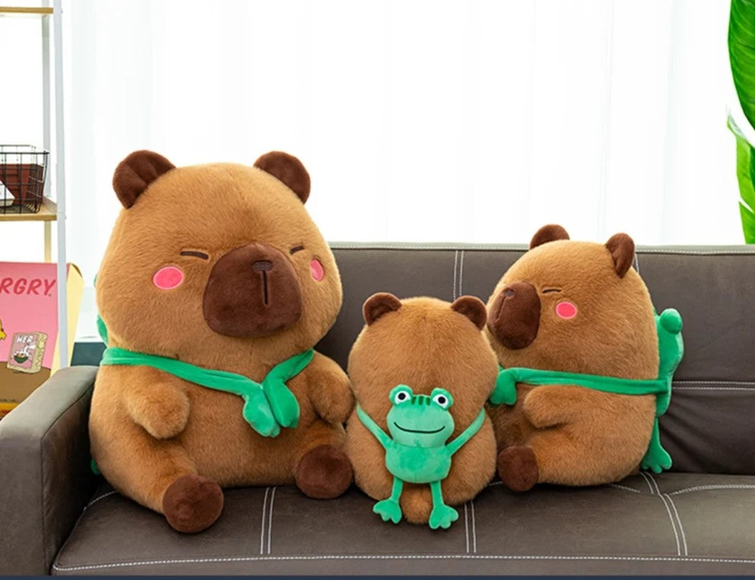 Cute Capybara With Green Frog Scarf Plush Toys 27/38/50cm