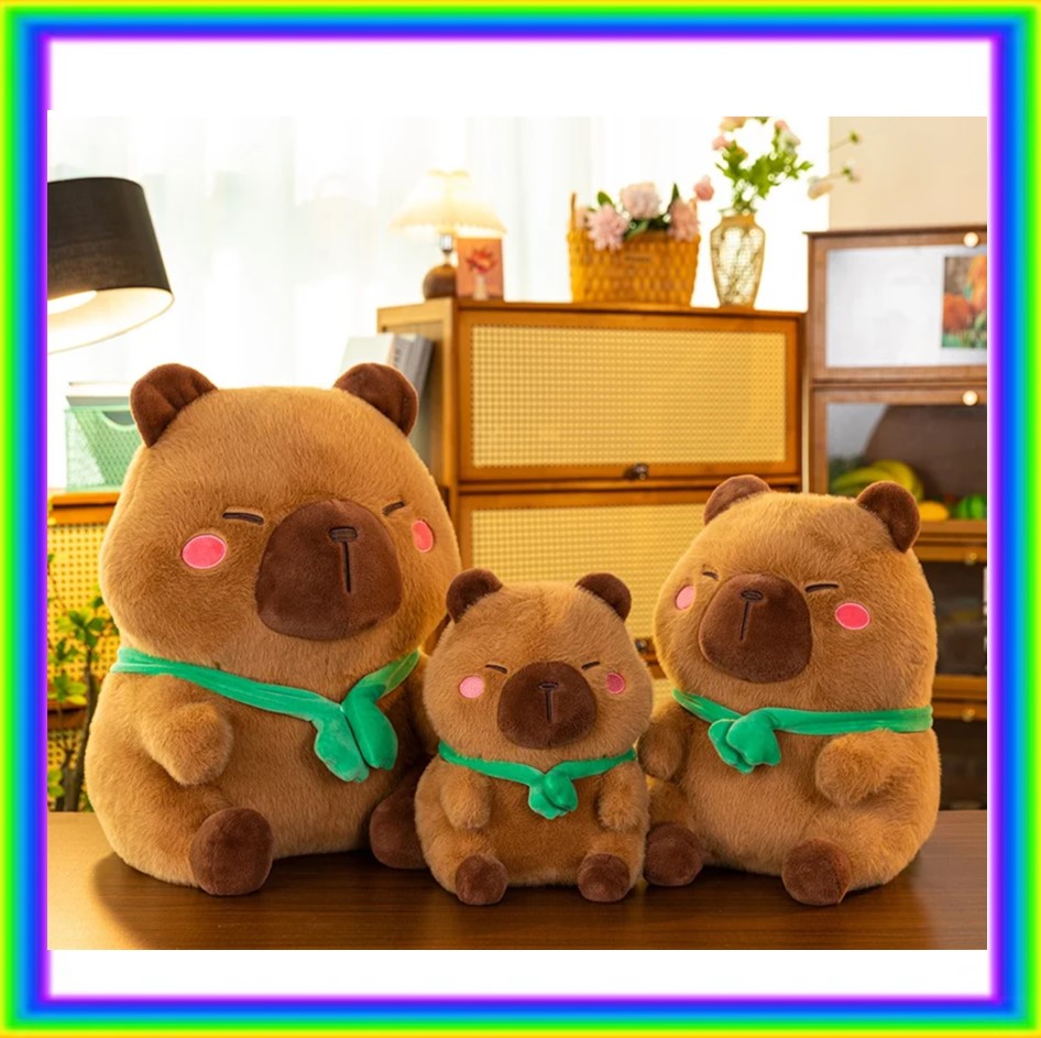 Cute Capybara With Green Frog Scarf Plush Toys 27/38/50cm