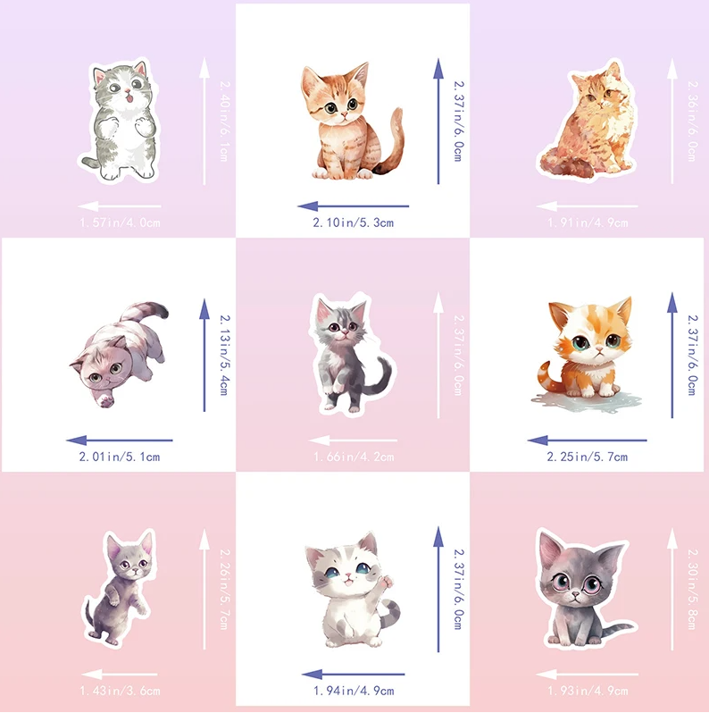 50 pcs Cute/Kawaii Cat Stickers - V8