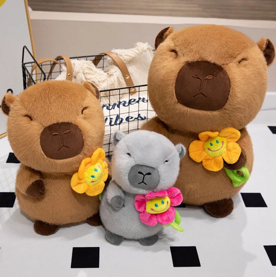 Cute Capybara With/Without Flower Plush Toys 25/35/45cm - Brown/Grey