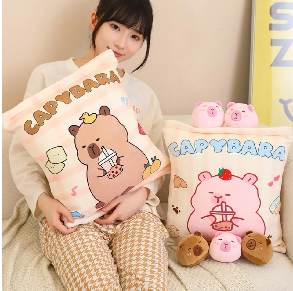 A Bag of 6 pcs Capybara Mini Plushies Pillow Plush Toys 35X45cm - Pink/Brown