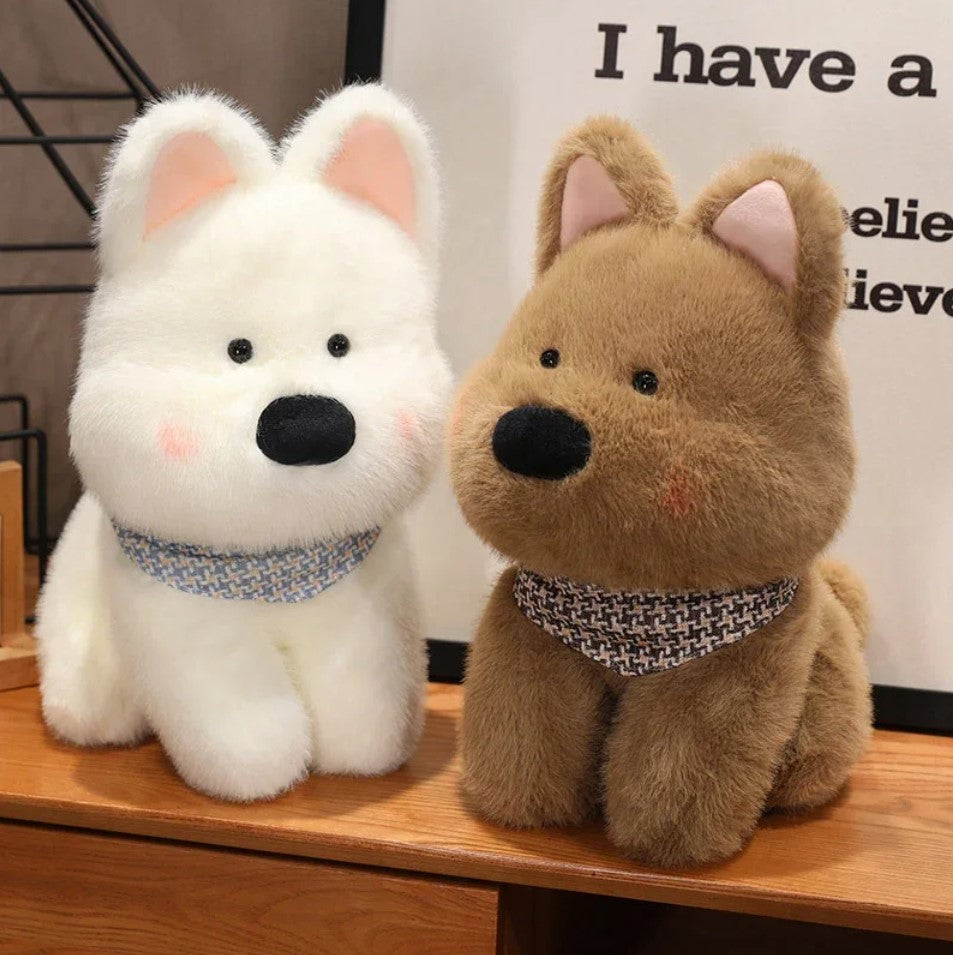 Dog (West Highland White Terrier) Plush Toys 25/35/45cm - White//Brown